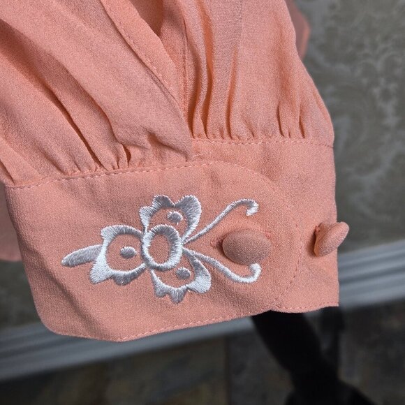 Bob Mackie Wearable Art Size Medium Peach 100% Silk Blouse with Eyelet Cutouts - Picture 8 of 14